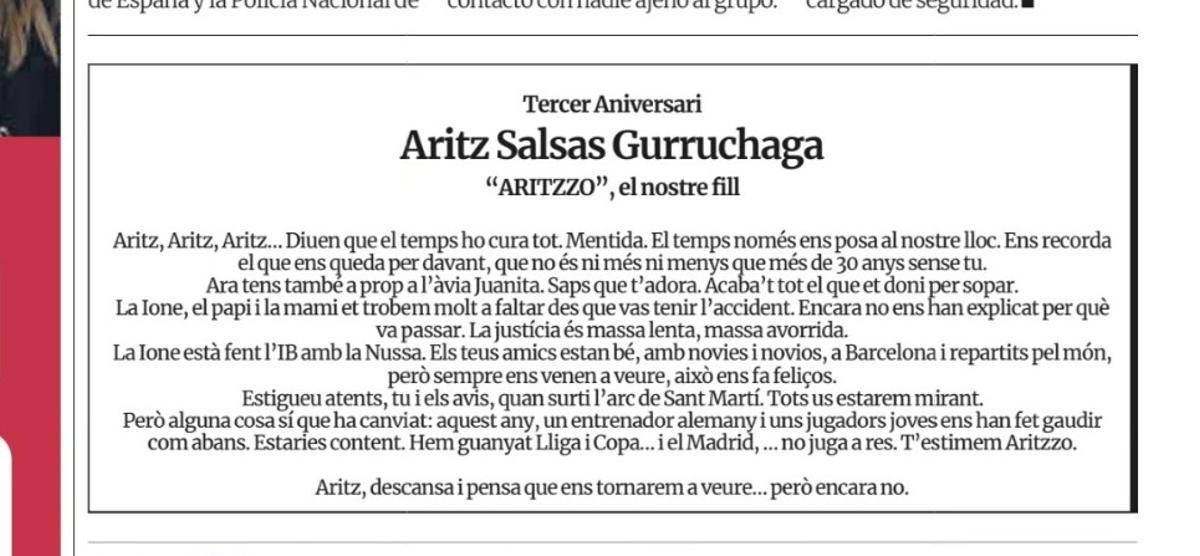 Esquela del tercer aniversario