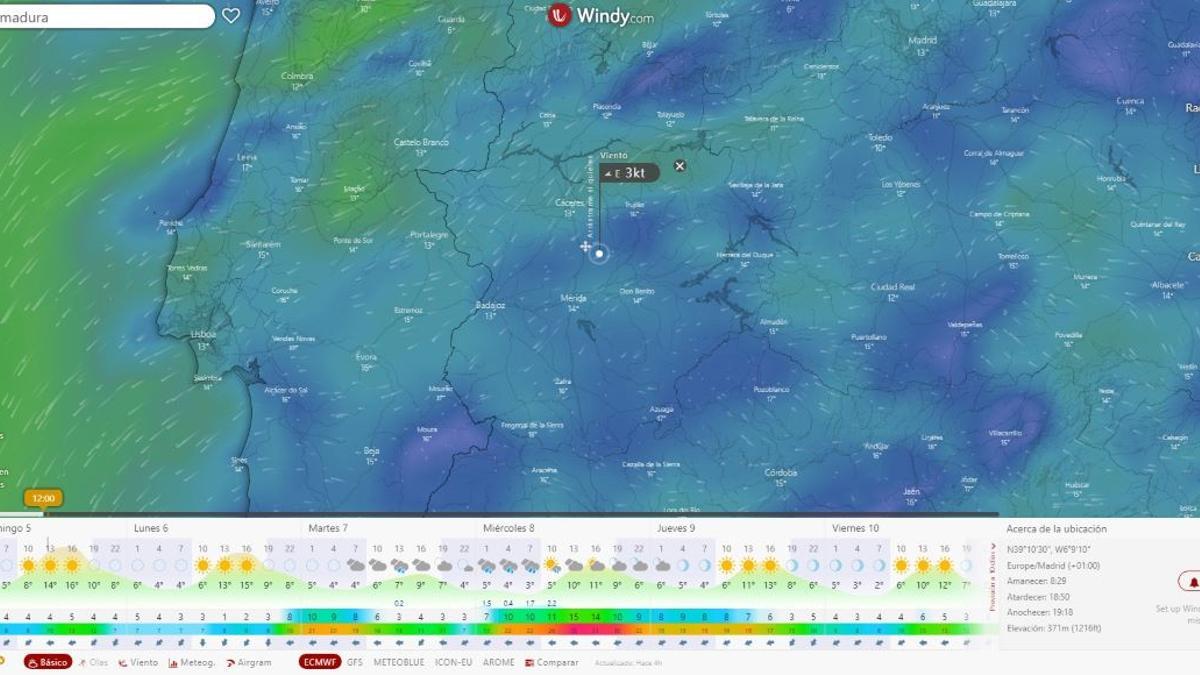 El tiempo en Extremadura.