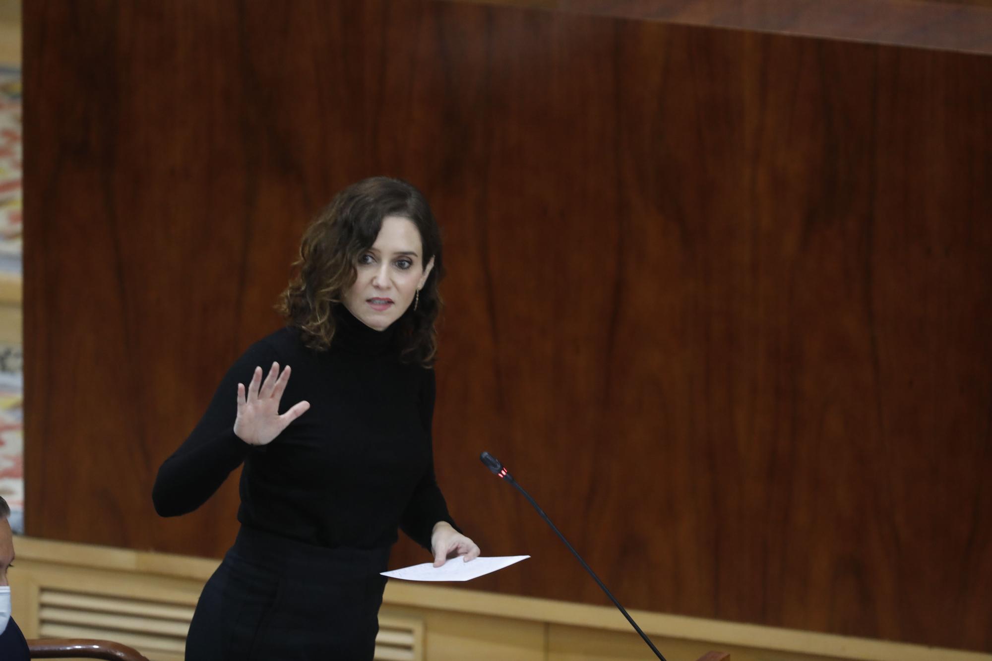 Isabel Díaz Ayuso, presidenta de la Comunidad de Madrid, en la Asamblea.