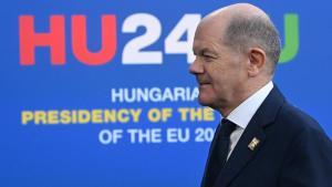 El canciller alemán, Olaf Scholz, este viernes en la cumbre informal de Budapest.