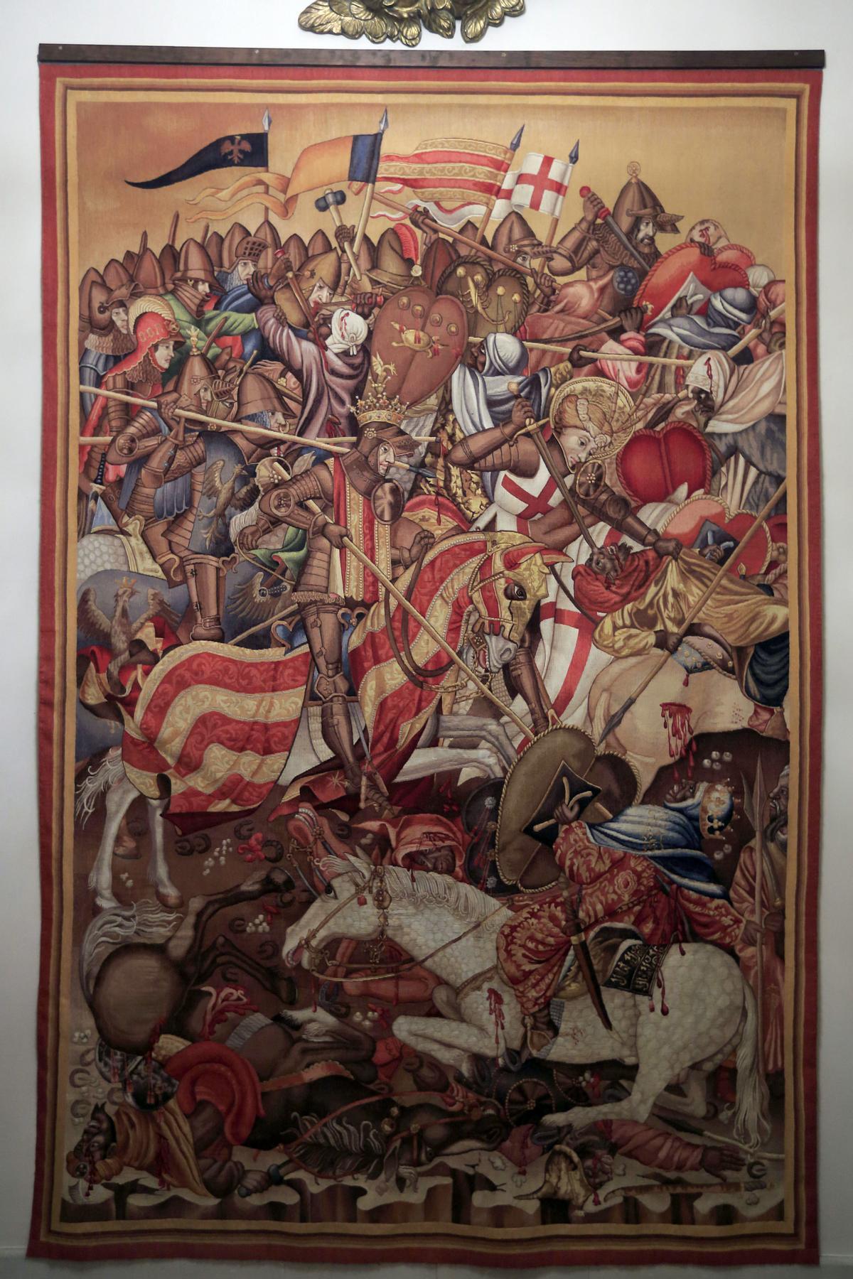 Rey a caballo en la batalla del Puig en una escena que evoca al Centenar de la Ploma.