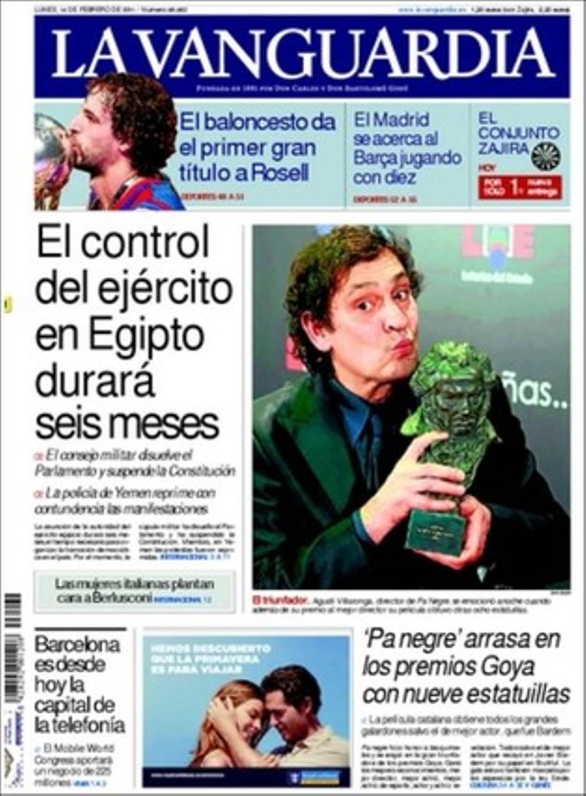 ’La Vanguardia’ destaca també que Mariano Rajoy anuncia que ja no recolza la reforma de les caixes d’estalvis i que rebutja nacionalitzar-les; que la zona euro reprèn dividida el debat del pla econòmic francoalemany, i que les execucions hipotecàries tripliquen les d’abans de la crisi: 71.000 subhastes de vivendes i solars en els nou primers mesos del 2010.