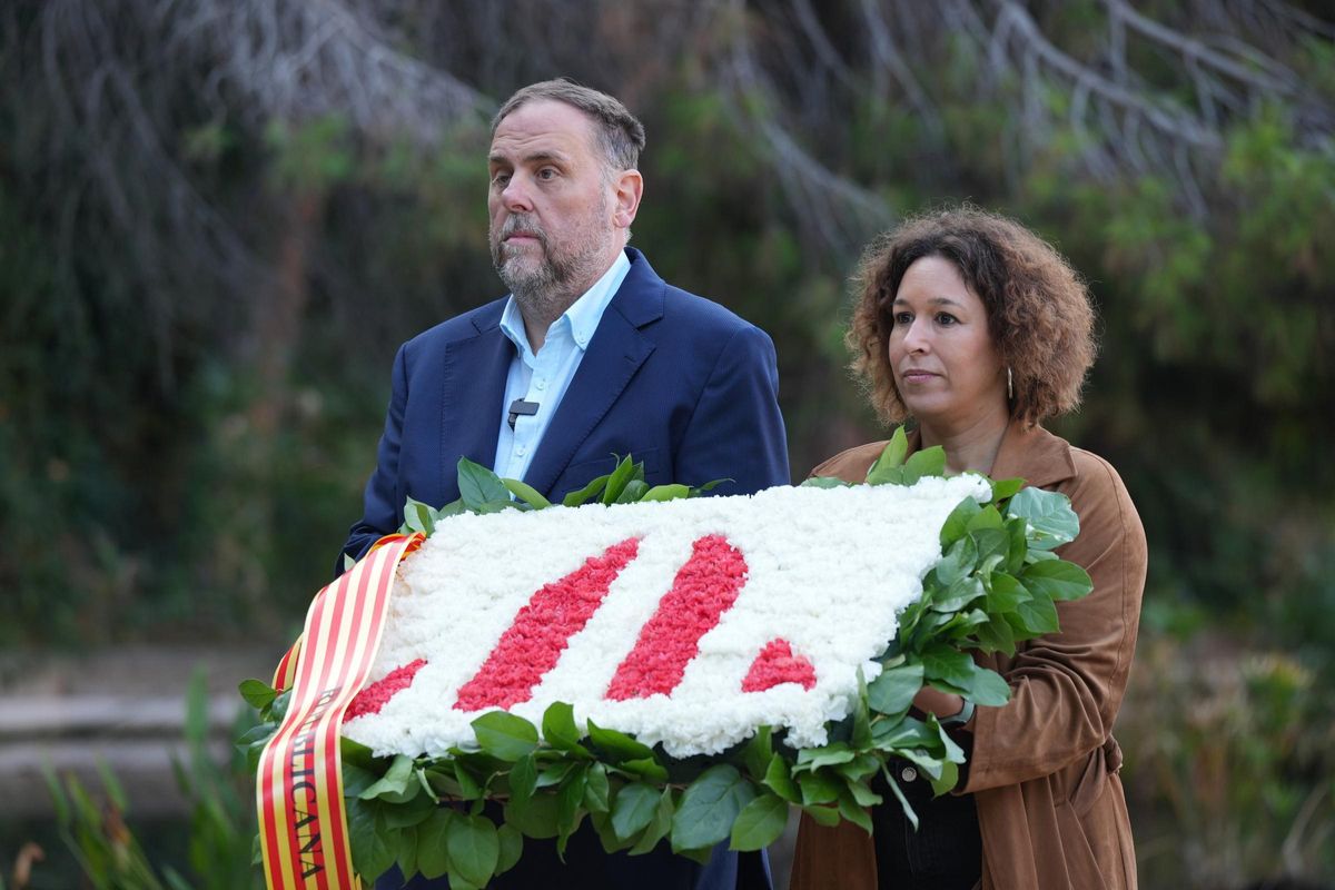 The leader of ERC, Oriol Junqueras, at the tribute to Companys.