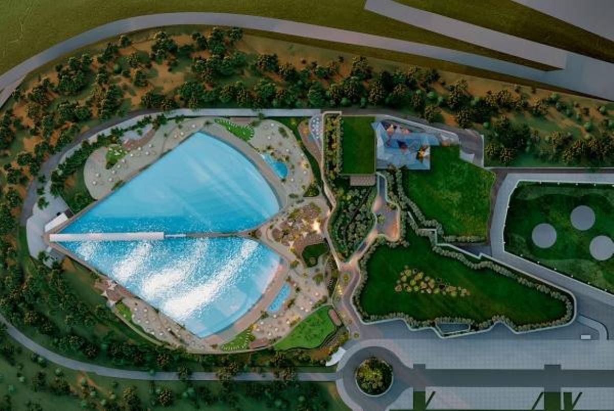 Perspectiva aérea del futuro proyecto Gemswell Surf Madrid.