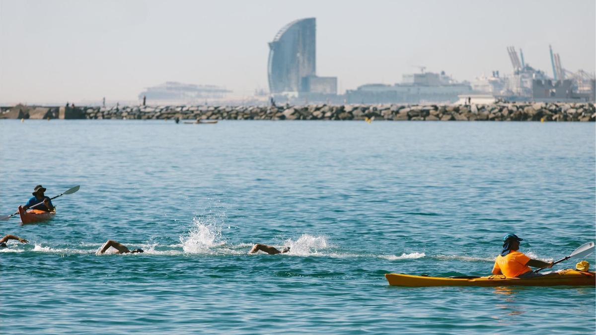 En la MARNATON de Barcelona, los nadadores disfrutan de una vistas privilegiadas del skyline de la ciudad