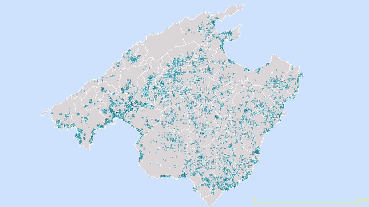 Mapa de piscinas en Mallorca por puntos.