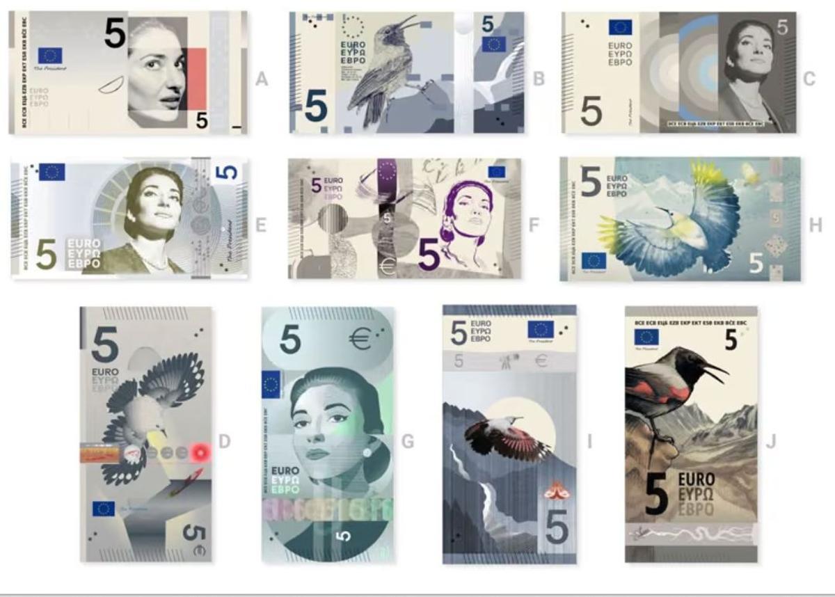 Diseño de las diez propuestas para los billetes con valor de 5 euros