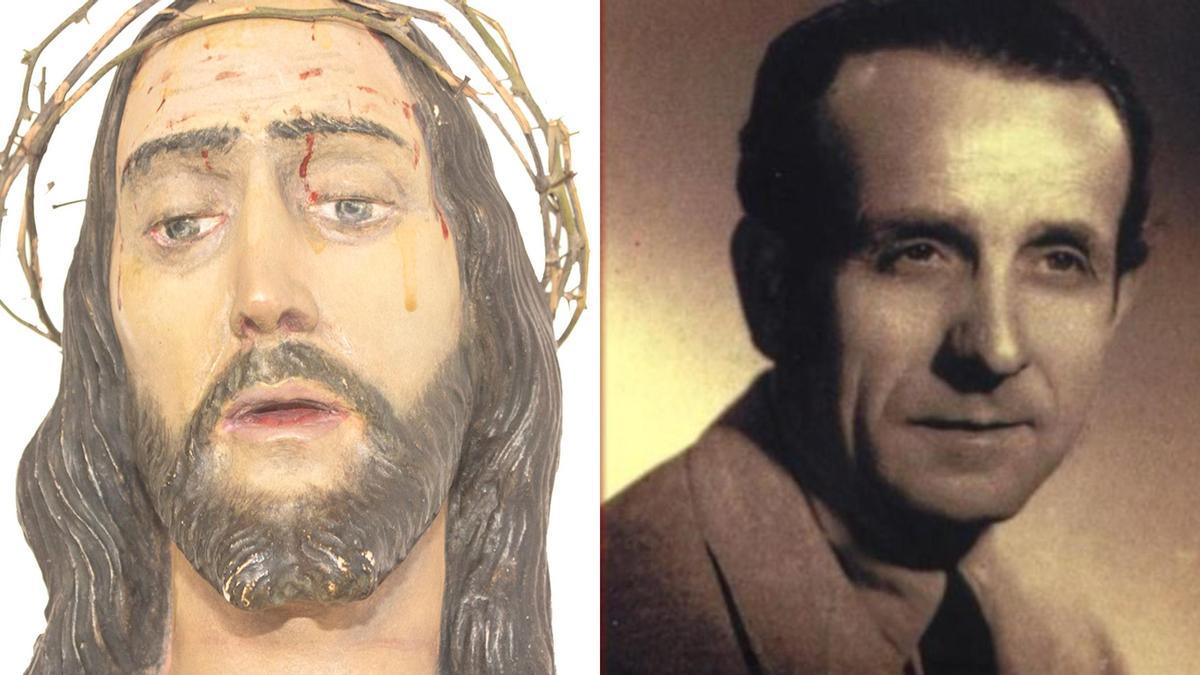 A la izquierda, la cabeza de Cristo devuelta. A la derecha, el escultor Roberto Roca (Ontinyent, 1892-1978).