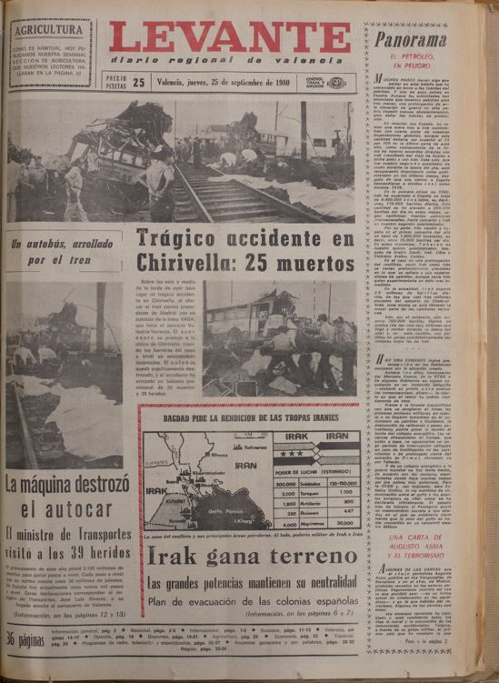 Portada del 25 de septiembre de 1980, tras la tragedia de Xirivella en la que murieron 25 personas.