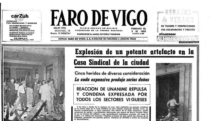 Portada de FARO del atentado de 1976 en la Casa Sindical, donde ella resultó herida. // FdV