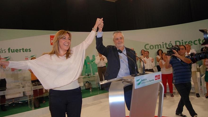 Los expresidentes de la Junta de Andalucía, Susana Díaz y José Antonio Griñán.