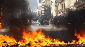 Altercats aquet matí durant la manifestació contra les retallades educatives celebrada a Barcelona.