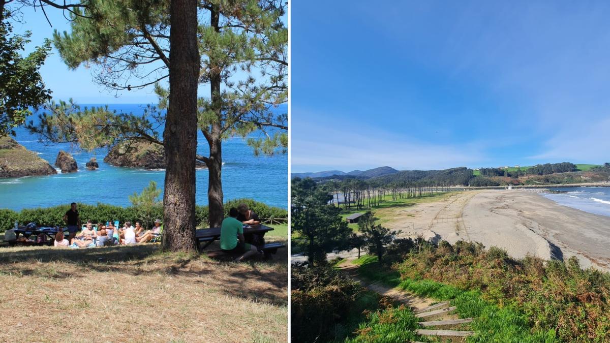 Dos vistas de las playas de Porcía (El Franco) y Navia.