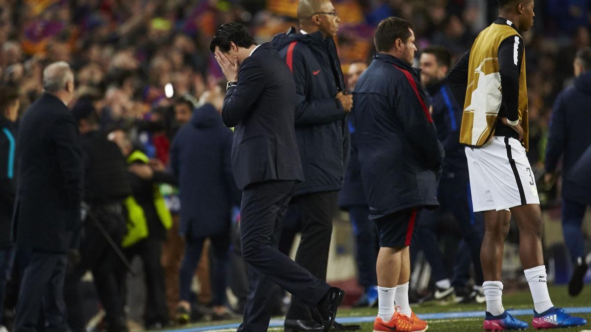 Emery durante el partido de la remontada del Barça al PSG