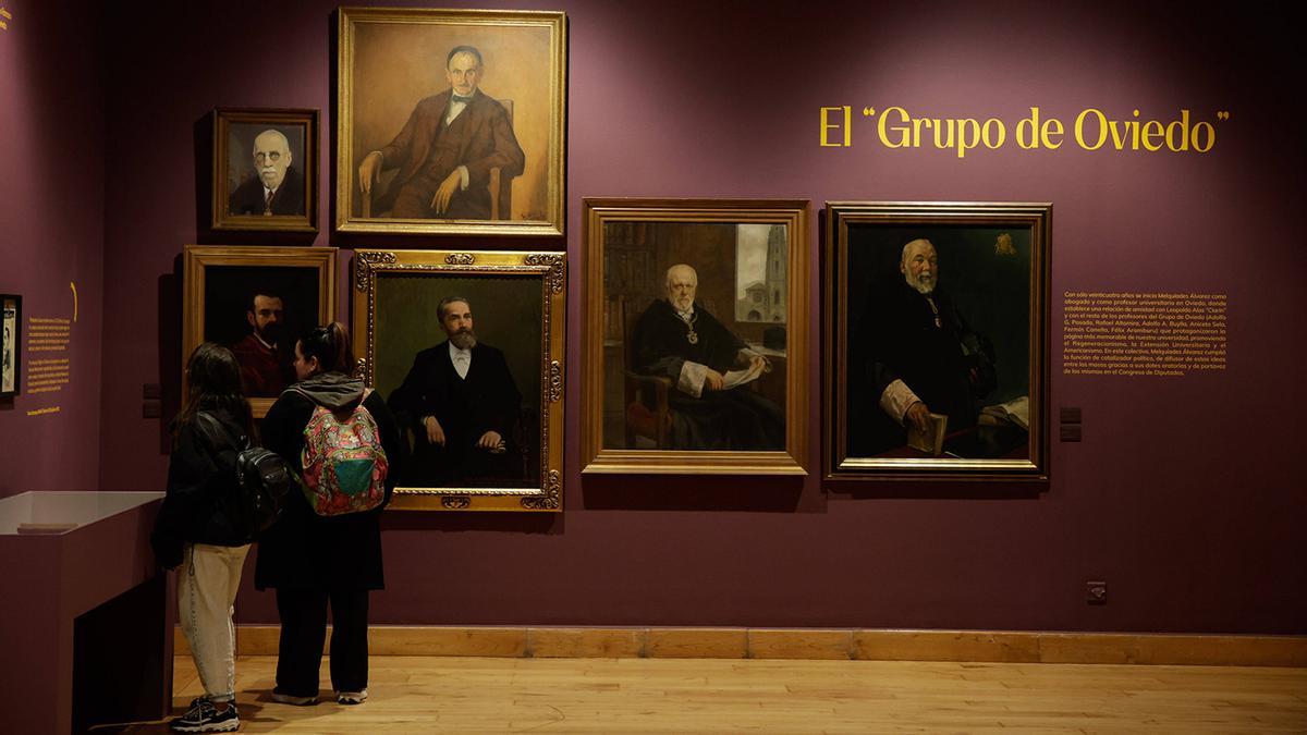 Galería de retratos del Grupo de Oviedo: González Posada, Leopoldo Alas “Clarín”, Melquíades Álvarez, Félix Aramburu, Fermín Canella y Aniceto Sela. Proceden de las universidad de Oviedo y Complutense de Madrid y de la colección Ramón Argüelles.