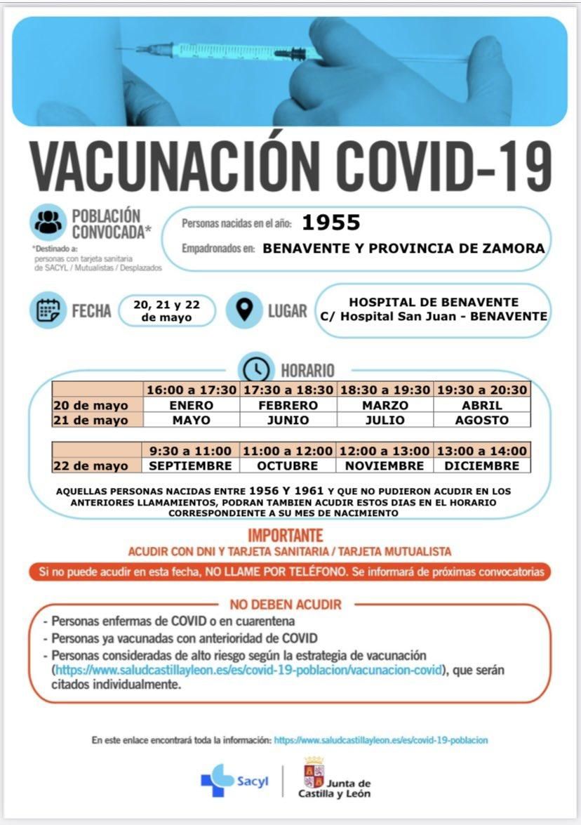 Calendario de vacunación de la generación de 1955 en Benavente.