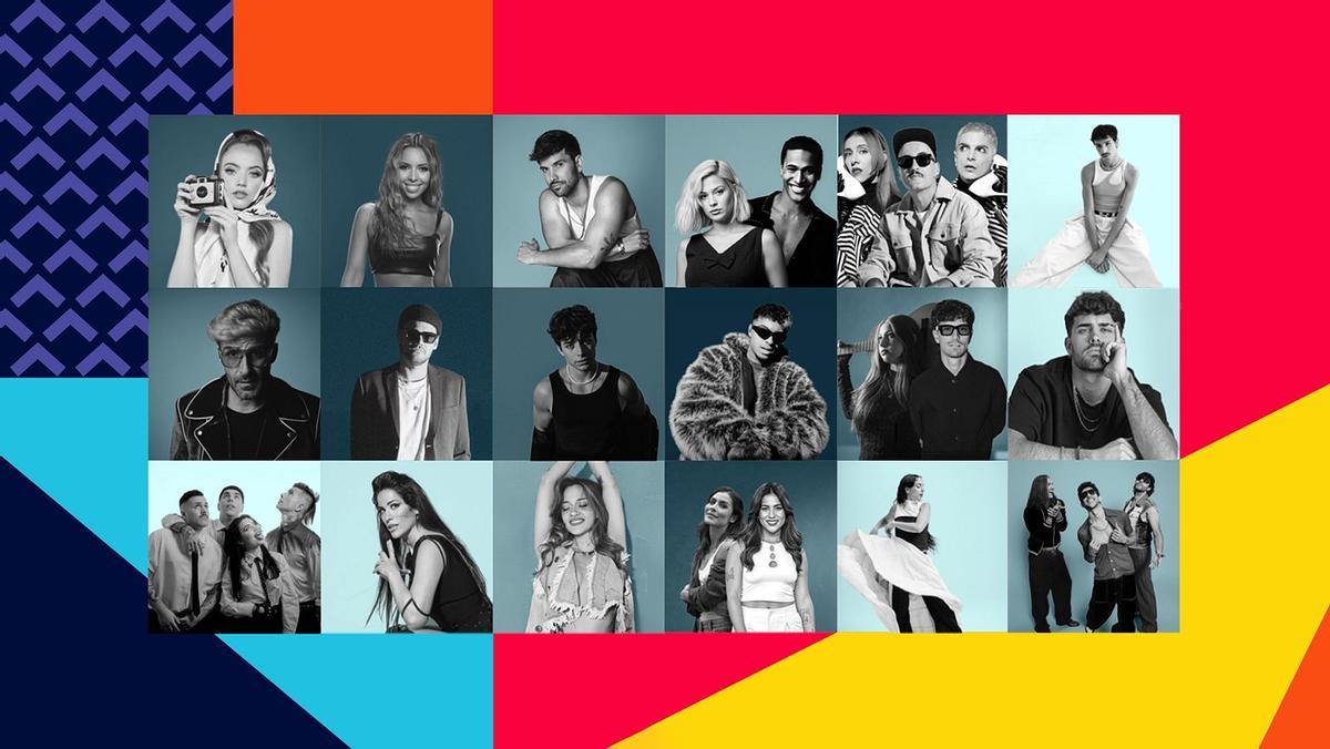 Los 18 artistas que participarán en el Benidorm Fest 2026.