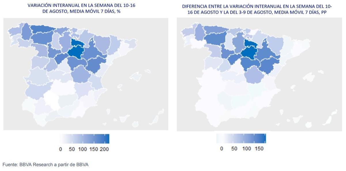 Gasto presencial realizado con tarjetas de entidades extranjeras en TPVs BBVA, según provincia de destino.