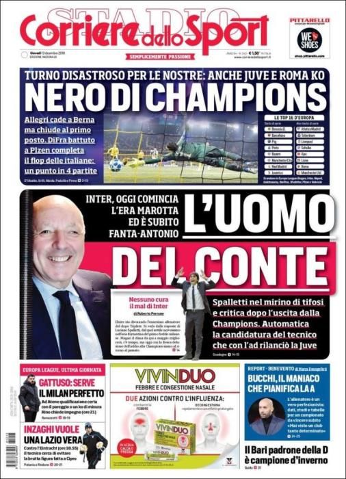 Portada CORRIERE DELLO SPORT jueves 13 ciciembre