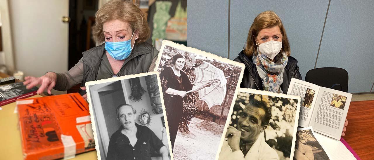 En las imágenes pequeñas (de izq. a dcha.): Mario Granell, María del Valle y Francisco Cortés, de joven. Detrás (de izq. a dcha.): Cachi, con la caja de cartas de su padre desde la cárcel y Luz Cortés, sobrina de Francisco Cortés.