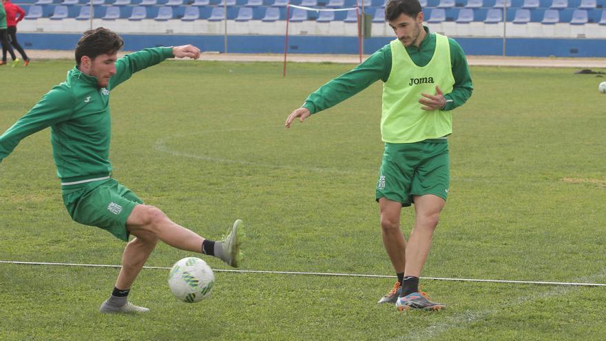 Germán, a la izquierda, y Míchel Zabaco, en un entrenamiento de esta semana