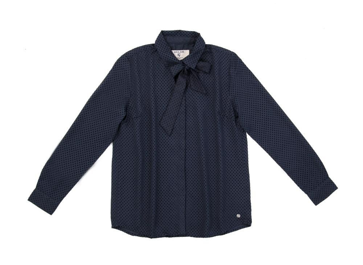 Blusa con lazada de color azul y bordado de puntos de García Jeans