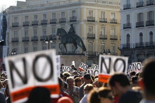 Demonstrators gather in the Puerta del Sol on the second anniversary of the 15M movement in central Madrid