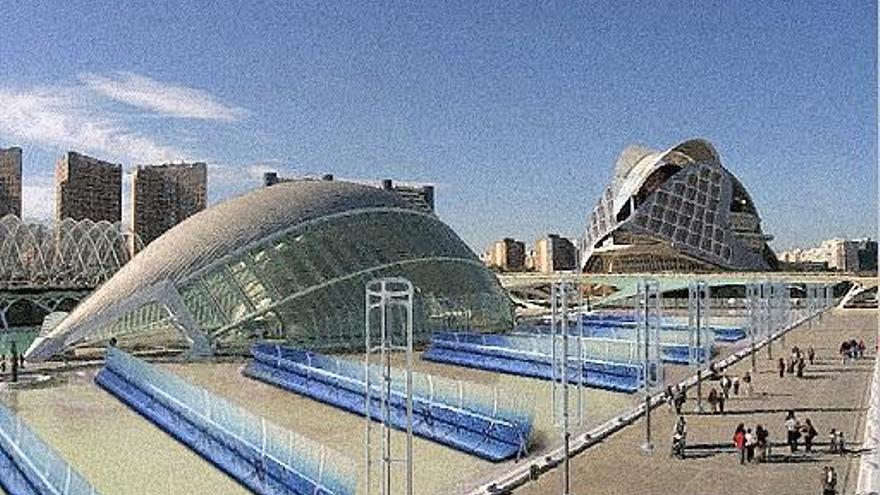 Montaje sobre los edificios de Calatrava en Valencia.