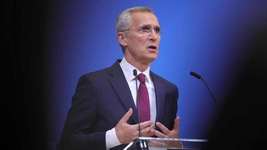 El secretario general de la OTAN, Jens Stoltenberg, durante la rueda de prensa que ha ofrecido este jueves en Bruselas.