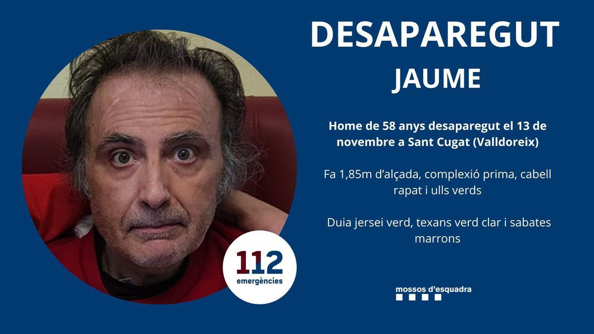 Jaume, desaparecido en Sant Cugat el 13 de noviembre de 2023