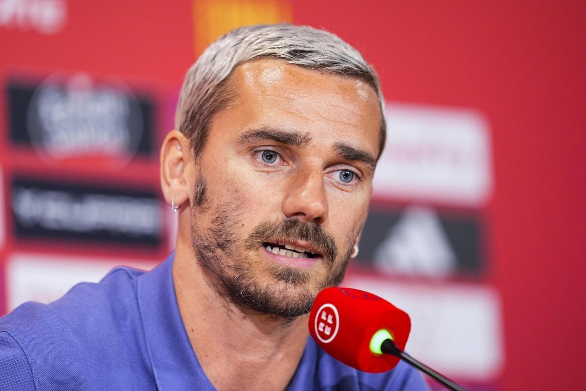 Antoine Griezmann of Atletico de Madrid attends during press conference before the Final Copa de Rey, football match between Atlético de Madrid and Real Sociedad at La Cartuja Stadium on April 17, 2026 in Sevilla, Spain