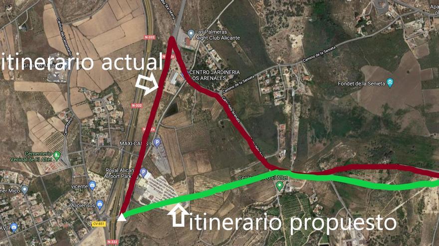 Plantean un camino alternativo para llegar a Arenales del Sol en Elche