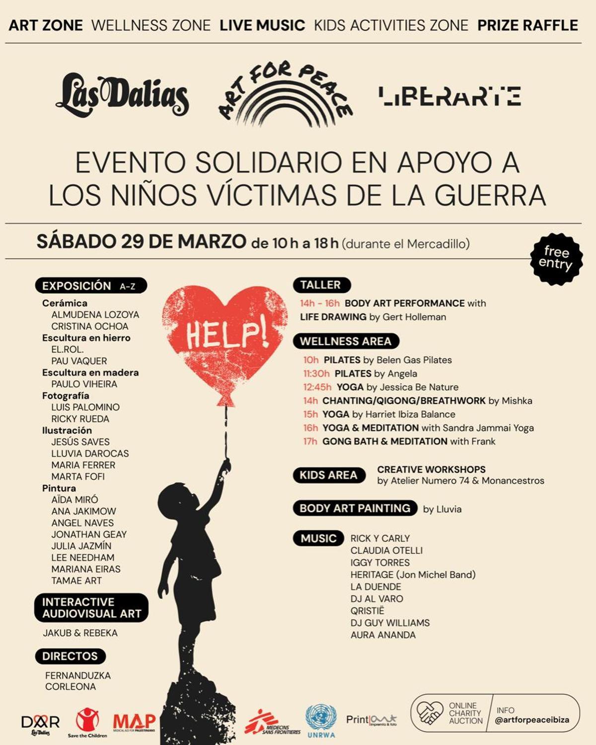 Programa del evento de Las Dalias en apoyo a la infancia que sufre las guerras.