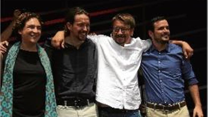 Ada Colau, Pablo Iglesias, Xavier Domènech i Alberto Garzón, l&#039;11 de juny.