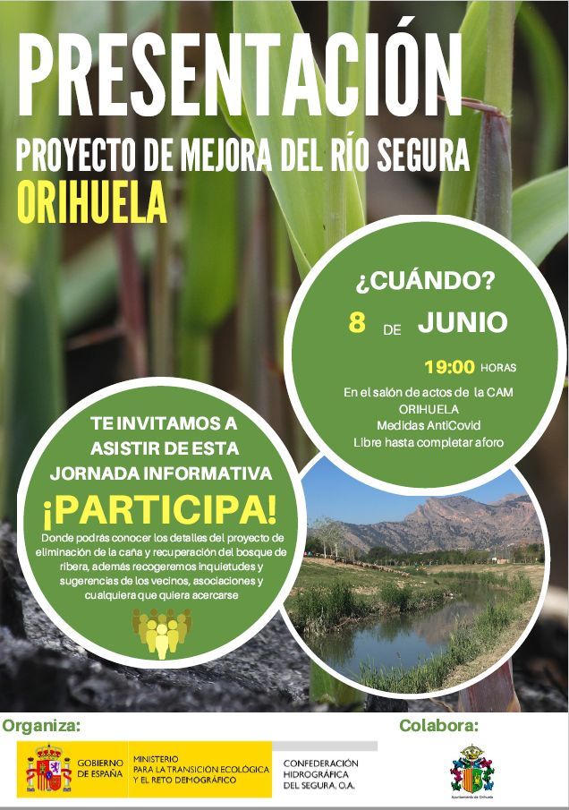 Cartel de la presentación en Orihuela del proyecto de mejora del río Segura.
