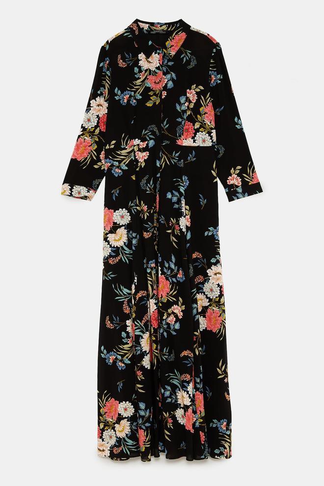 Vestido camisero con estampado floral de Zara