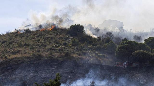 Dos cotxes de bombers a la zona de Collserola on ahir es va produir l’incendi. | ZOWY VOETEN