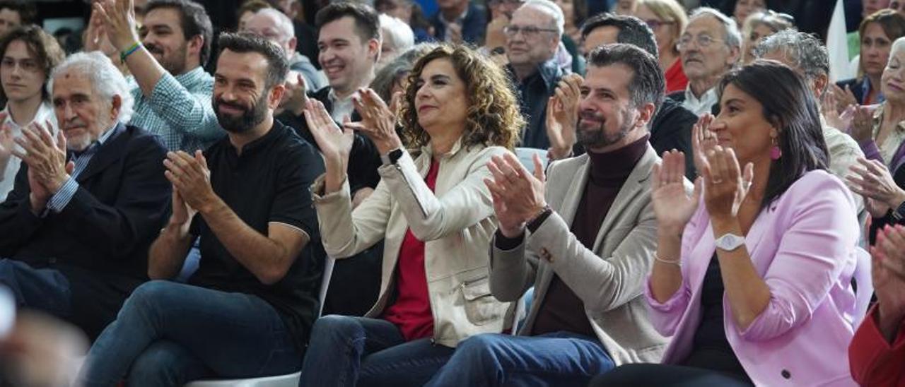 Madrid, Gago, Montero, Tudanca y Sánchez, durante el acto que se celebró en La Josa. |