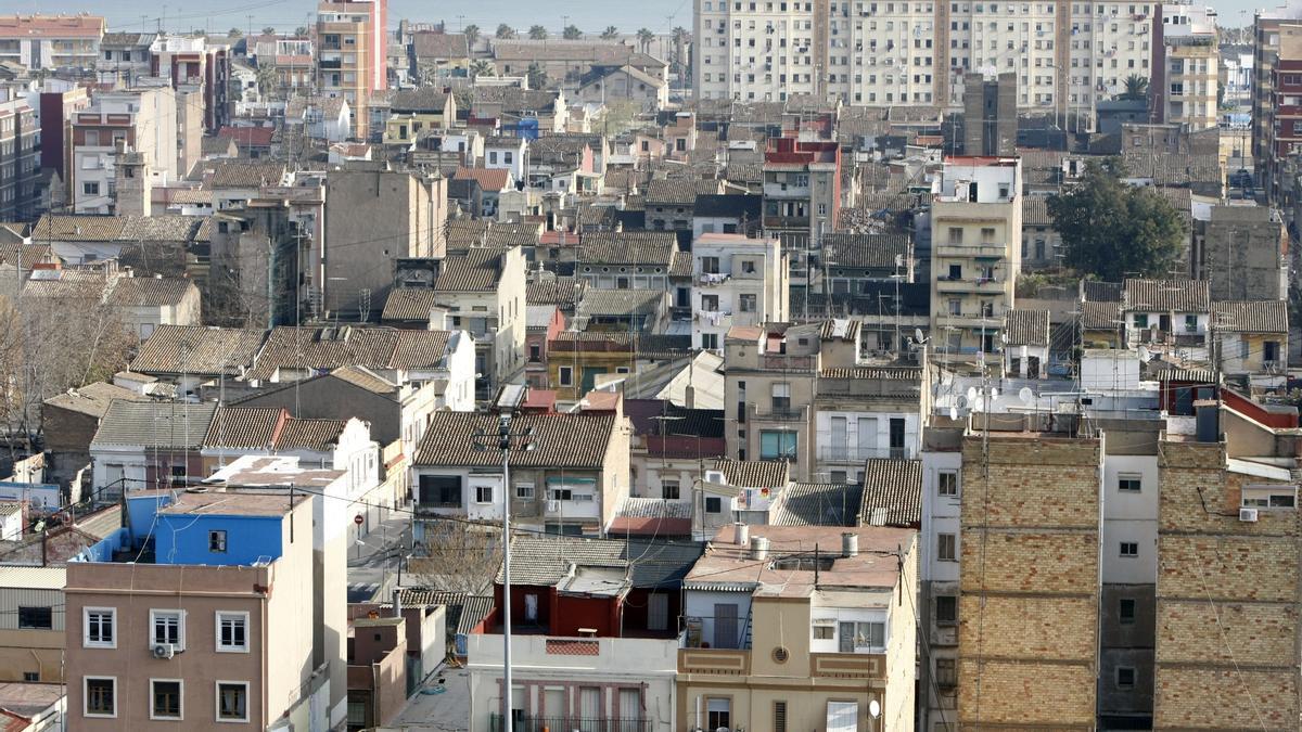 Vista aérea de una parte del barrio del Cabanyal.