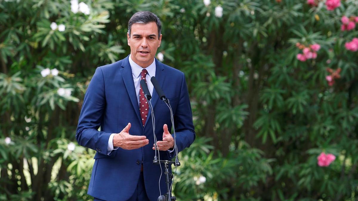 El presidente en funciones, Pedro Sánchez, a principios de mes en el Palacio de Marivent de Mallorca.