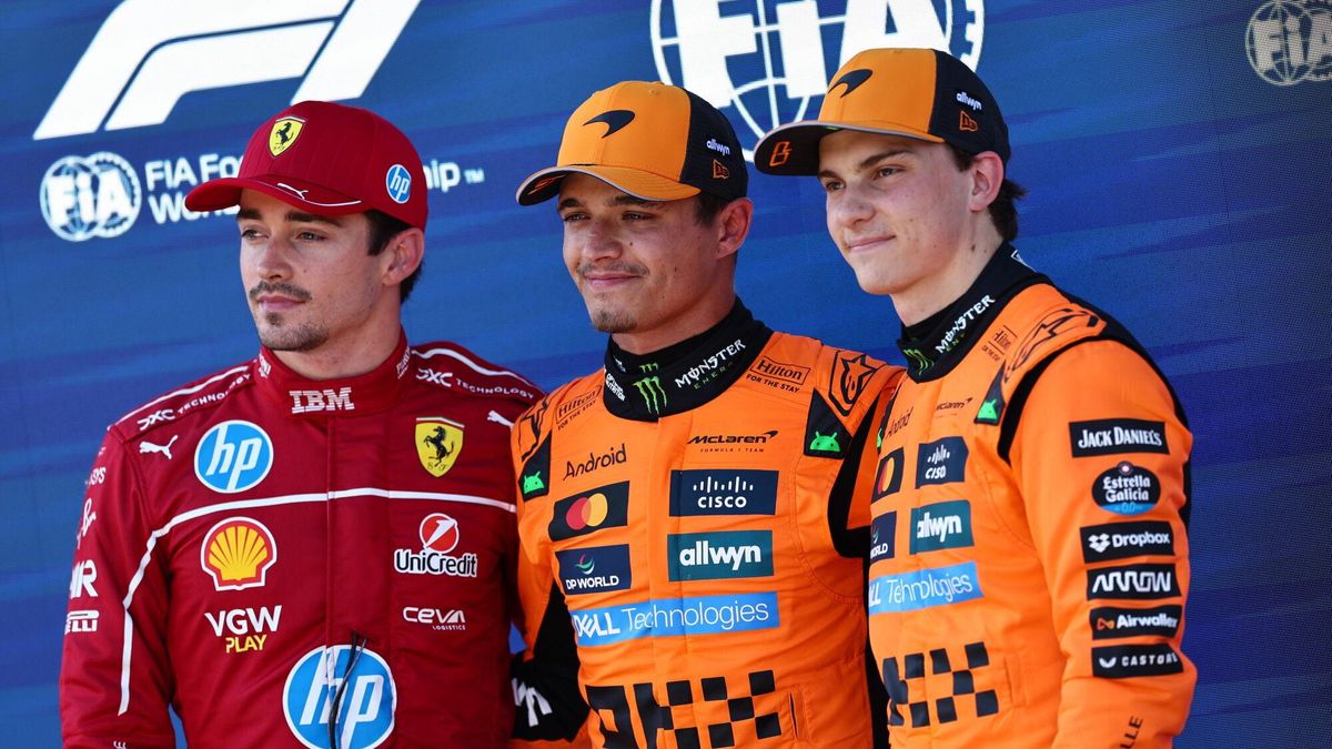 Charles Leclerc, Lando Norris y Oscar Piastri.