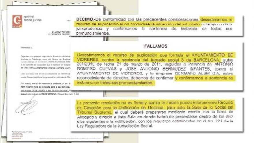 El TSJC obliga Vidreres a fer un contracte definitiu als dos treballadors readmesos