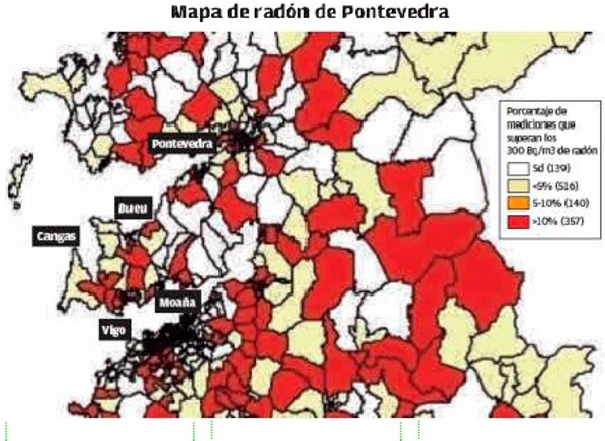El mapa de la comarca con las áreas con mayor concentración de este gas.