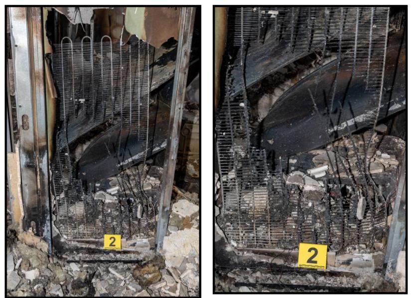 Imagen del estado del condensador de la nevera del piso 86 donde se inició el incendio de Campanar.