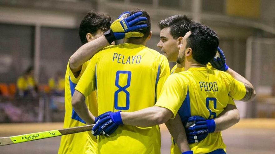 Los jugadores del Asturhockey celebran un gol.