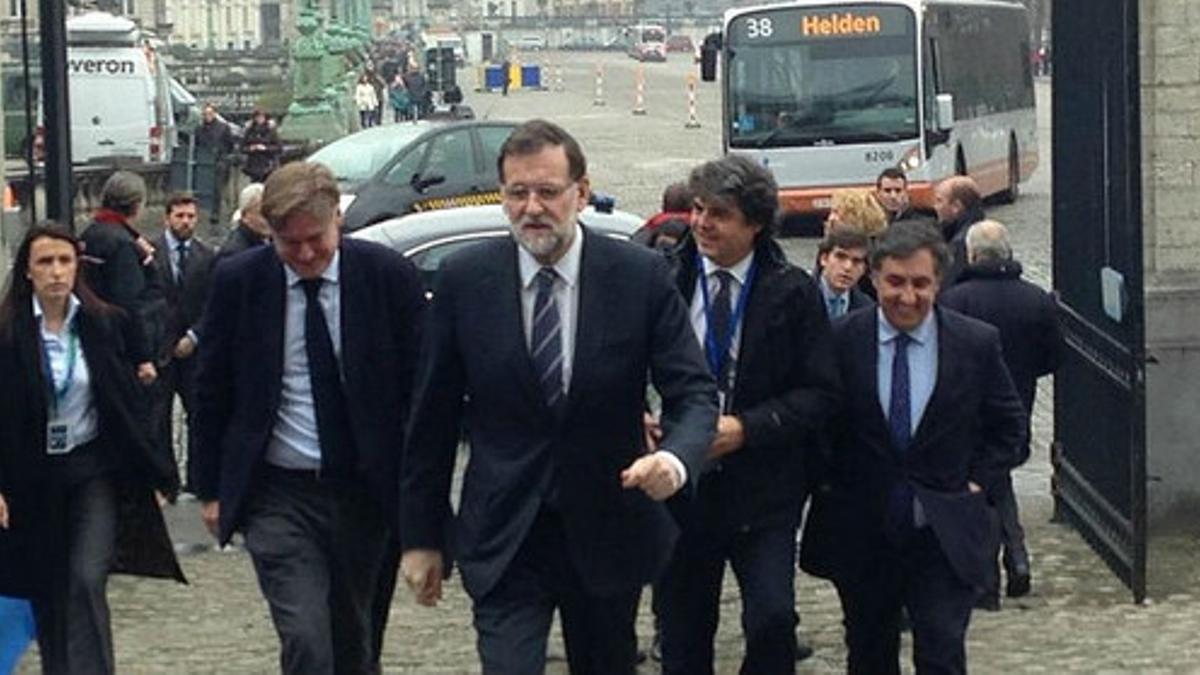 Mariano Rajoy, a su llegada a la cumbre de Bruselas, este jueves.