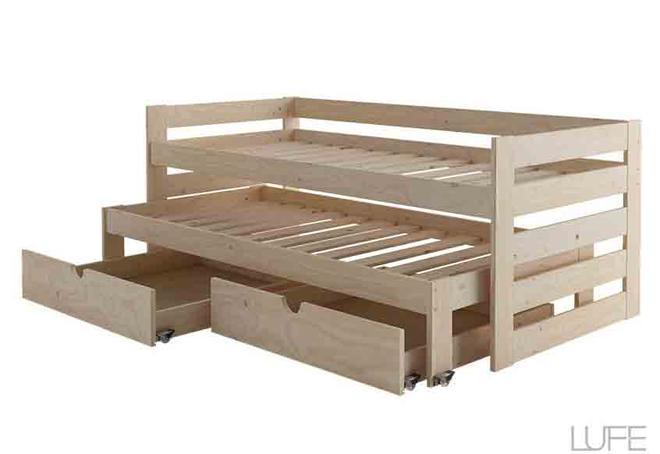 Cama compacta con lamas y dos cajones, de Lufe