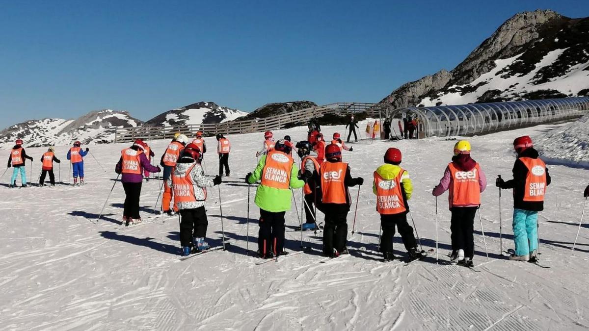 Escolares ovetenses, en una clase de esquí en Fuentes de Invierno. | Escuela de Esquí Fuentes de Invierno