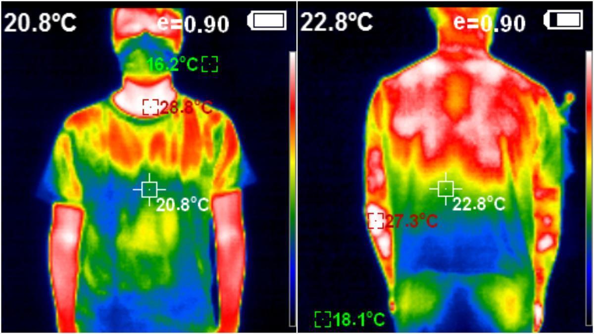 Imágenes tomográficas que muestran la temperatura corporal de un deportista participante en el estudio.