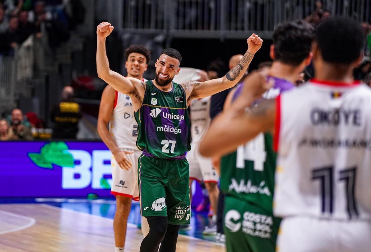 Chris Duarte celebra una acción en el Unicaja-MoraBanc Andorra.